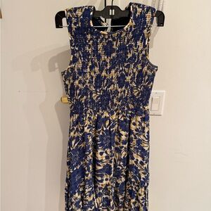 Hatch Maternity Blue and Yellow Patterned Midi Dress